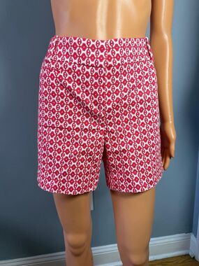 LOFT The Riviera Short Size 2 Red White Geometric Print Chino Cotton Summer NWT.